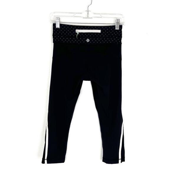 Lululemon Cropped Leggings Black White Stripe Athleisure Retro 4 - Picture 4 of 10